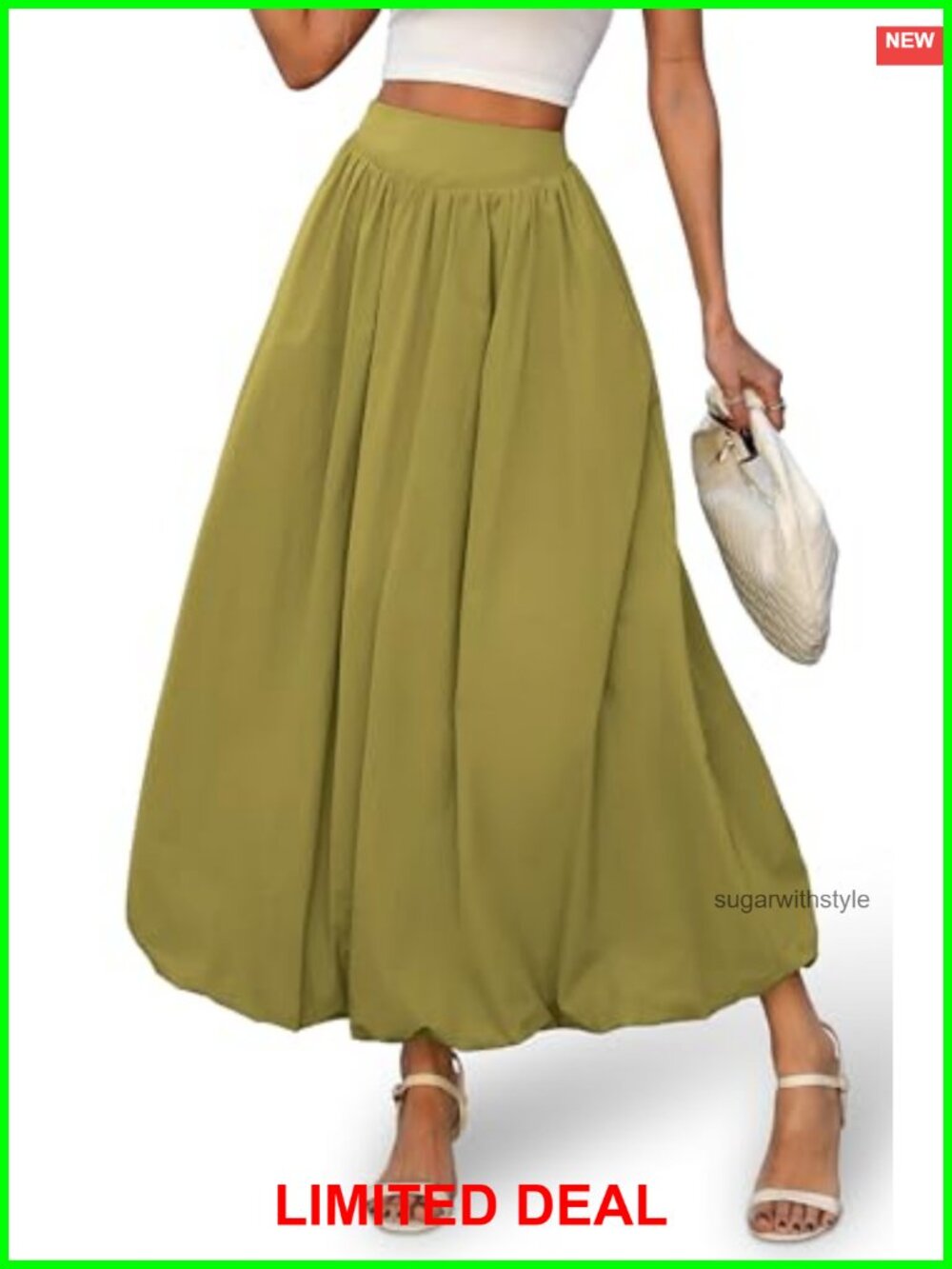 Women's Bubble Maxi Skirt Elastic Waist Puffy Hem A-Line Pleated